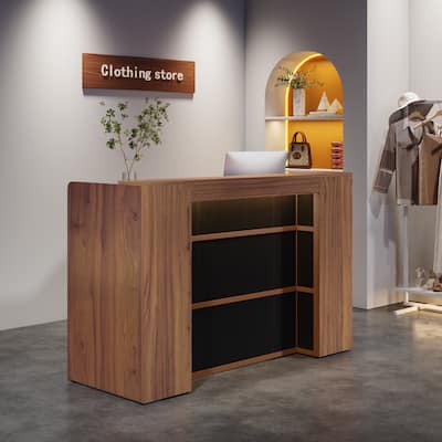 Large Reception Desk Front Desk with LED Lights for Salon Reception Room Store Office Lobby Retail Shop Clinic