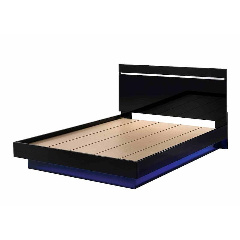 Modern Designer 1pc LED Low Profile Platform Bed Black Finish