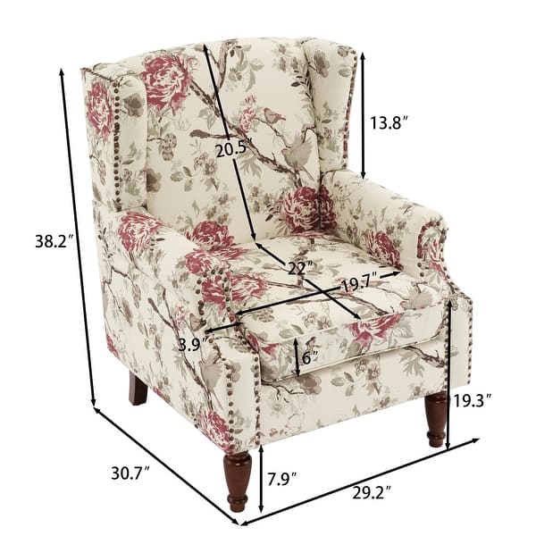 dimension image slide 6 of 8, 2 Set Transitional Patterned Wingback Accent Chairs with NailHead