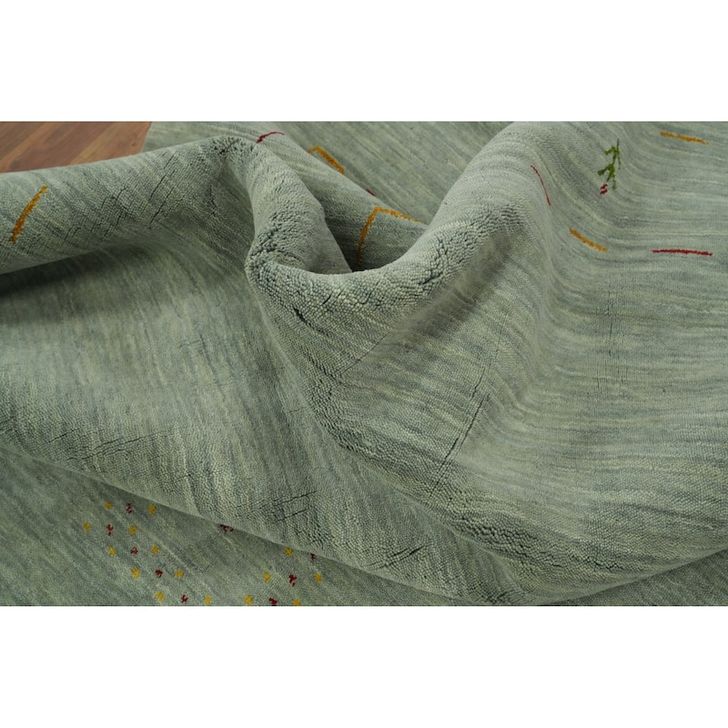 Hand Knotted Oriental 100% Wool Carpet Tribal Animal Pictorial Green Gabbeh Area Rug - 9' 9'' X 7' 10''