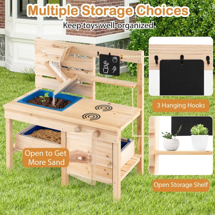 Outdoor Play Pretend Kitchen with Detachable Sandbox and Removable Sink-Natural - Multi