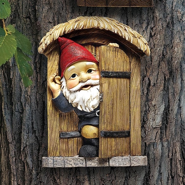 Design Toscano The Knothole Gnomes Garden Welcome Tree Sculpture: Door Gnome