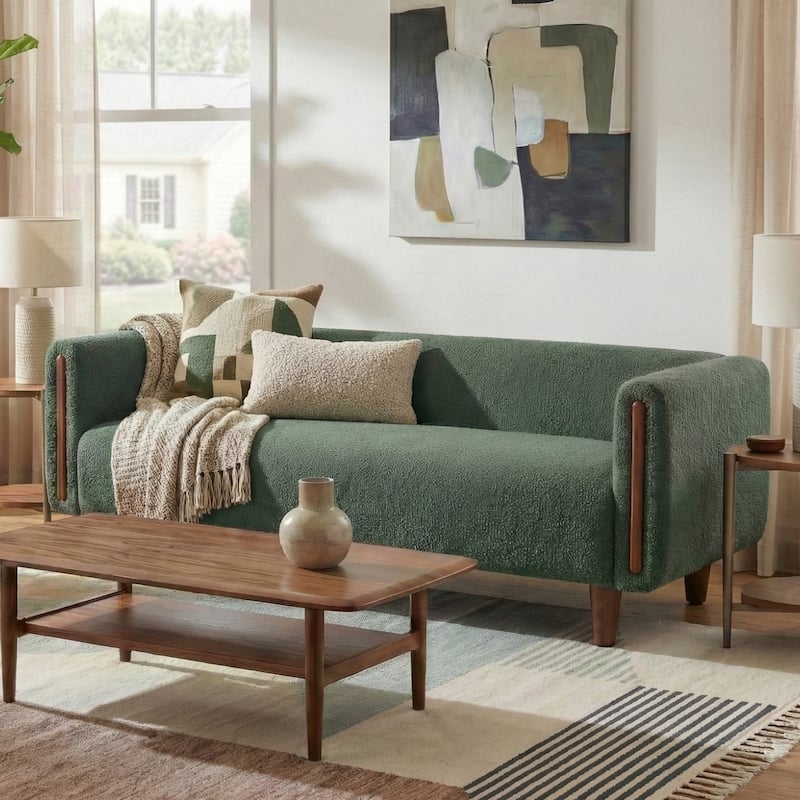 Christopher Knight Home - Soft Upholstered 78.7" 3-Seater Sofa with Rubberwood Legs - Green