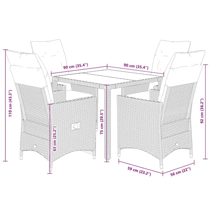 vidaXL Garden Dining Set Black, Cream White - 23.2 x 22.0 x 36.2