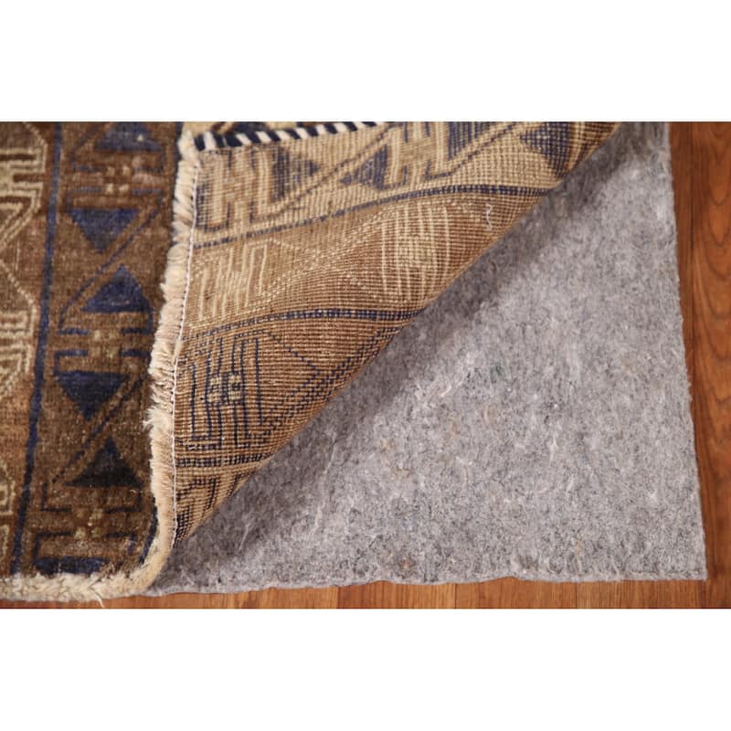Brown Geometric Balouch Persian Vintage Rug Hand-knotted Wool Carpet - 2'11"x 5'0"
