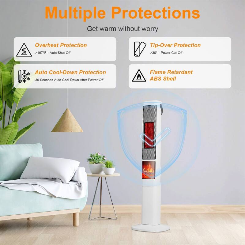 1500W Electric Heater with 3 Wind Modes Remote Control 5 Timer Overheat Tip-Over Protection