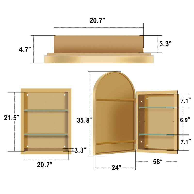 Set of 2 Recessed Metal Framed Medicine Cabinet