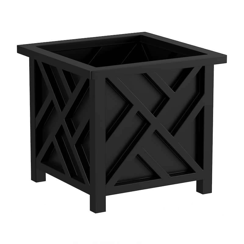 Lattice Design Planter Box - 14.75-Inch-Square Decorative Outdoor Flower or Plant Pot by Pure Garden - 14.75 x 14.75 x 13 - Black