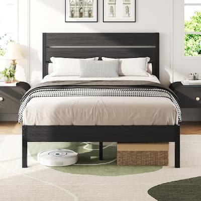Lifezone Bed Frame with Headboard, Dark Grey