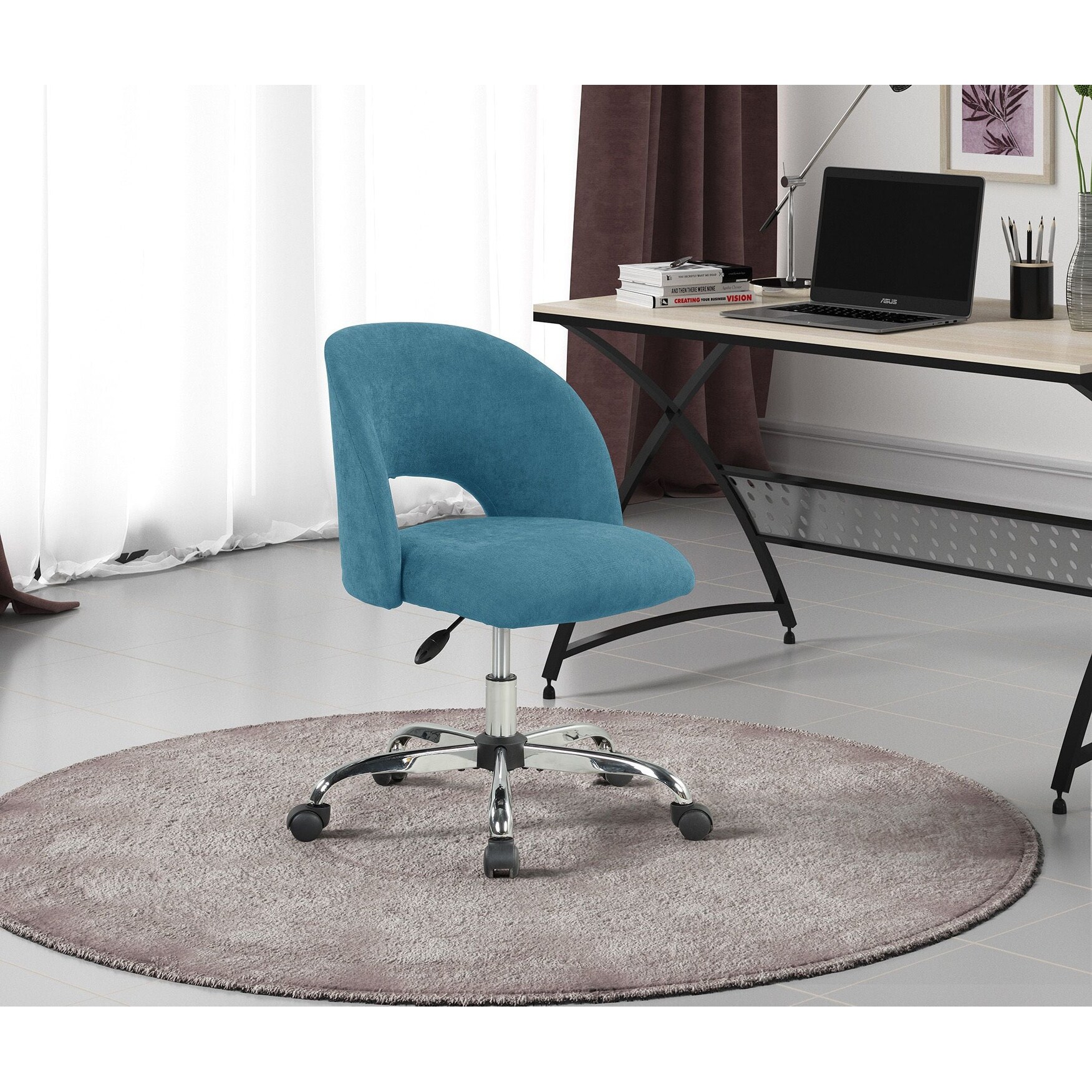 Fabric Upholstered Open Back Office Chair with Casters Bed Bath