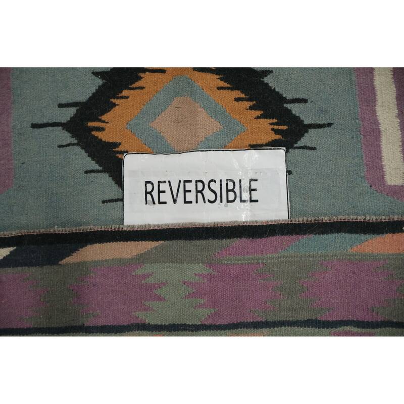 Hand Woven Oriental 100% Wool Carpet Southwestern Tribal Navy Blue & Blues Kilim Area Rug - 10' 2'' X 8' 4''