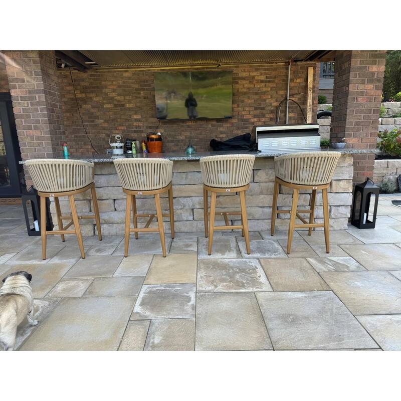 PURPLE LEAF Outdoor Counter Height Bar Stools Set of 4 Patio Aluminum Barstools with Back and Cushions