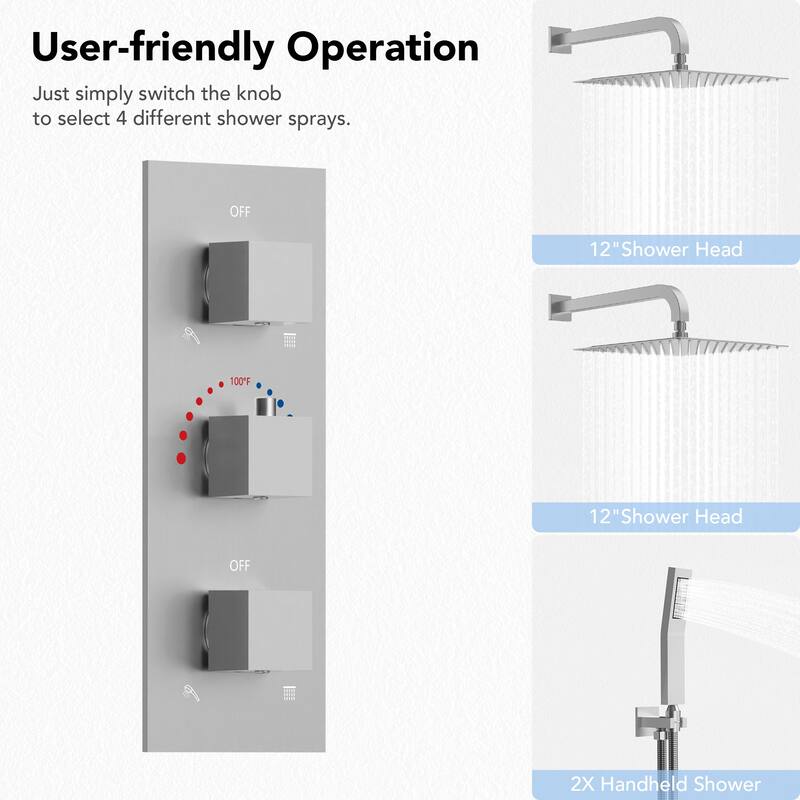 EVERSTEIN Dual Shower System 12" Rain Shower Head with High Pressure Handheld Sprays