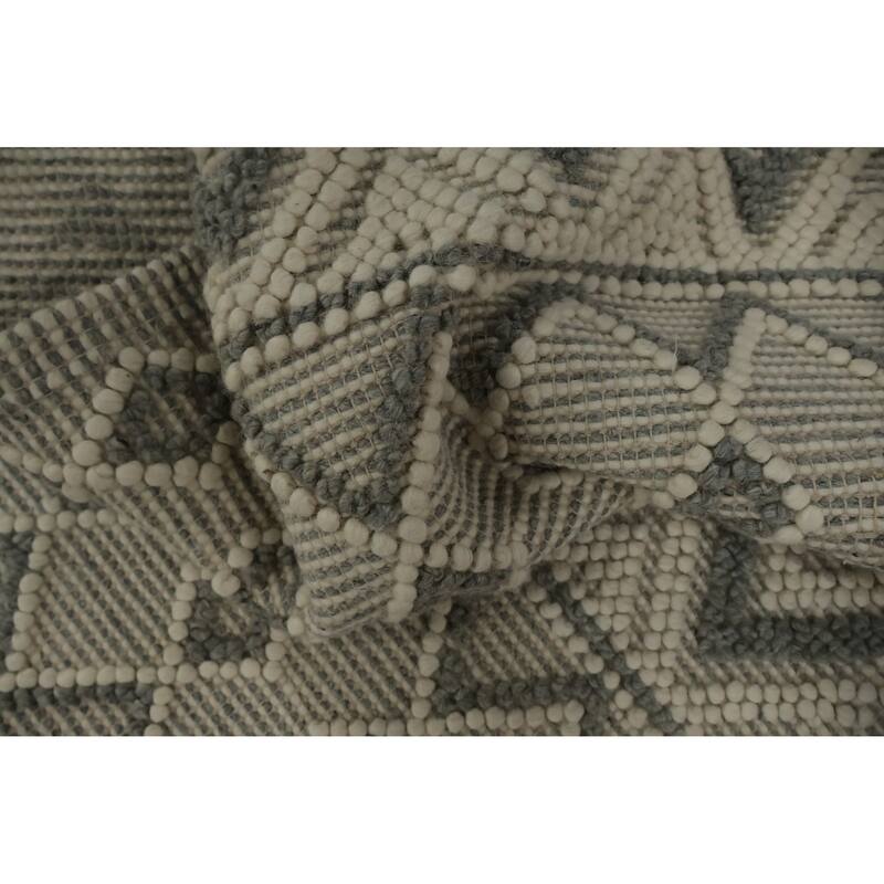 Hand Knotted Oriental 100% Wool Carpet Modern Geometric Greys & Charcoal Modern Gotti Design Runner Rug - 7' 11'' X 2' 7''