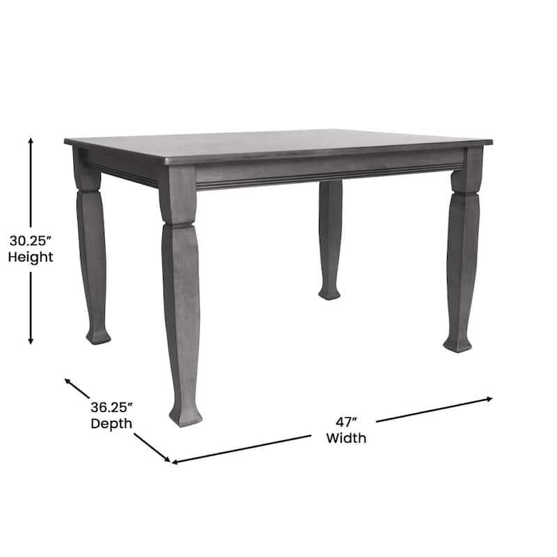 Solid Wood Commercial Grade Dining Table with Turned Legs - 47"D x 36.25"W x 30.25"H