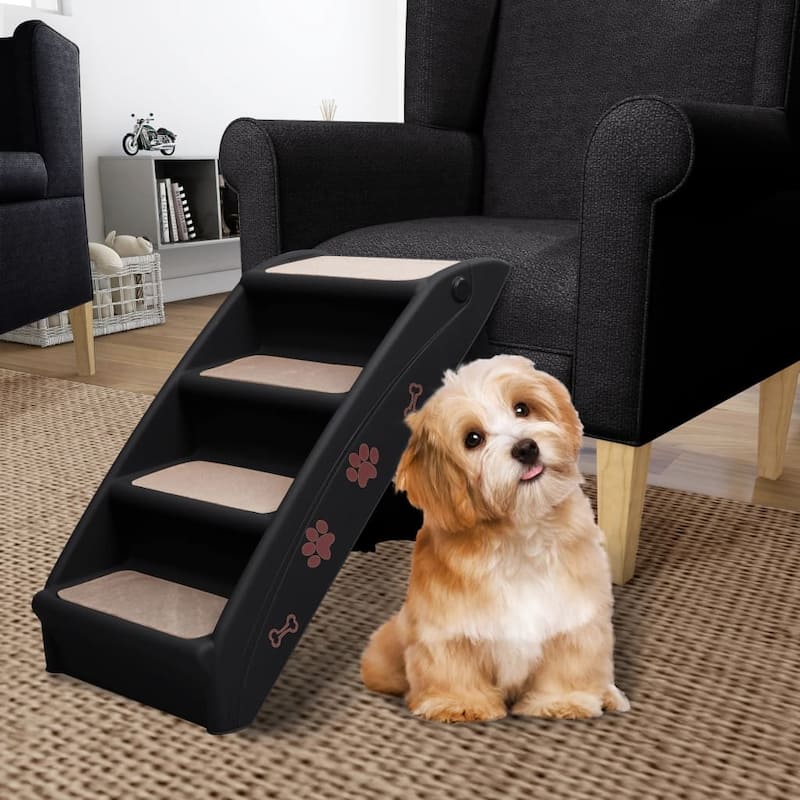 vidaXL Dog Stairs Foldable Dog Ramp Pet Stairs for High Bed Couch Car Sofa - 24.4" x 15.7" x 19.5" - Black