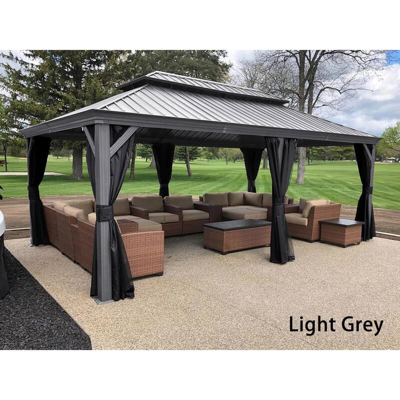 PURPLE LEAF 12' X 20' Hardtop Gazebo Outdoor Metal Double Roof Gazebo for Patio