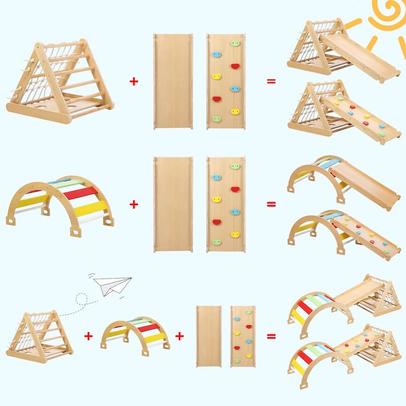 Toddler Indoor Gym Playset Sided Wooden Triangle Climber
