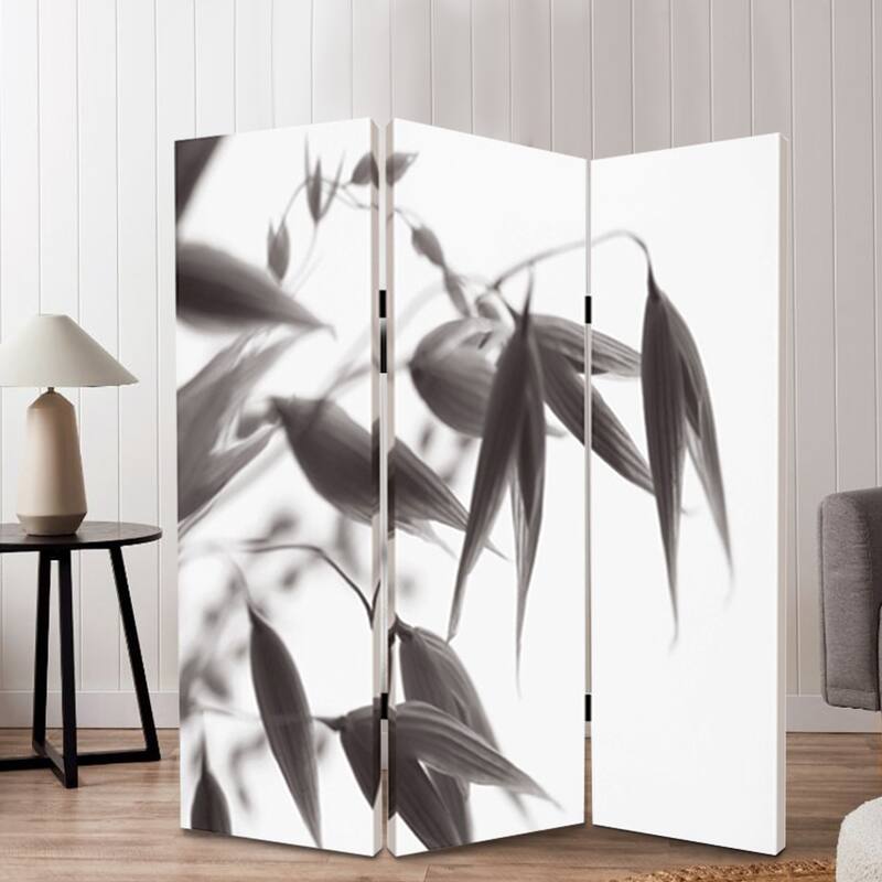 3 Panel Foldable Canvas Screen with Lily Print, Black and White - 6 x 12
