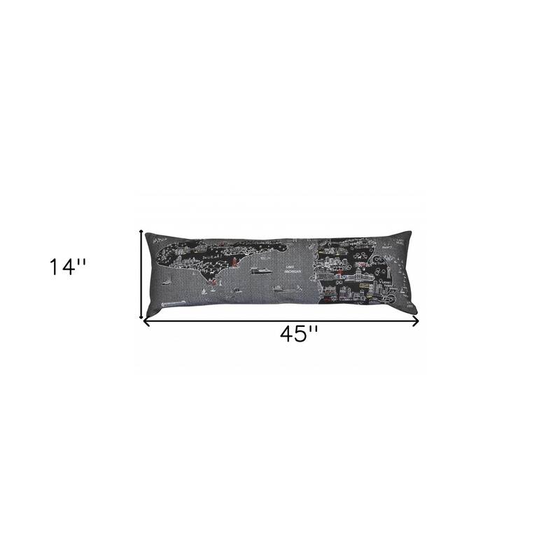 HomeRoots 46" Black Michigan Nighttime Skyline Lumbar Decorative Pillow