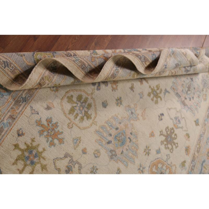 Ivory Oushak Vegetable Dye Turkish Area Rug Handmade Wool Carpet - 6'3"x 9'0"