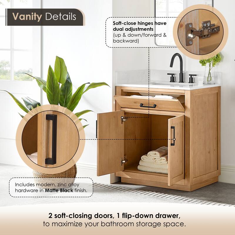 Altair Gavino Bath Vanity with Grain White Composite Stone Top, no Mirror