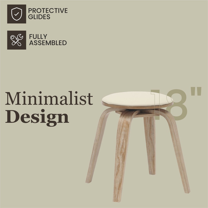 Pelya Minimalist Modern Round Counter Stool with Leather Seat & Poplar Wood Frame 360° Swivel Kitchen Bar Stool