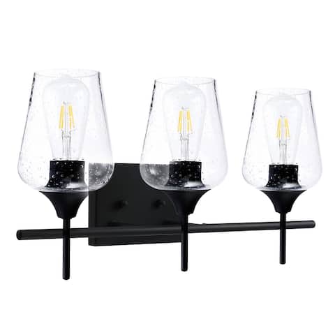 CO-Z Matte Black Vanity Light with Clear Seeded Glass Shade