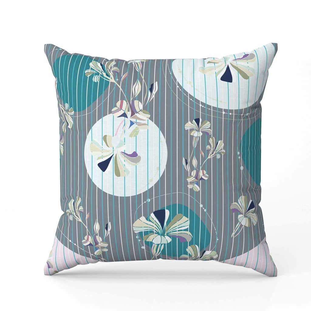 Circular Garden Faux Suede Reversible Throw Pillow Gray and Cyan
