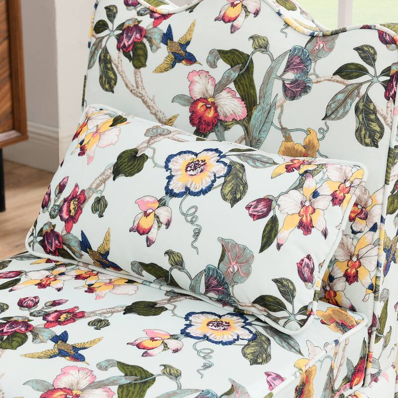 Roomfitters Floral Flannel Accent Chair with Pillow, Armless Upholstered Lounge Chair with Soft Cushion for Living Room
