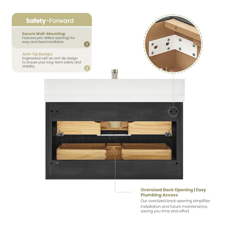 Barcelona Floating Bath Vanity with Quartz Stone Top without Mirror