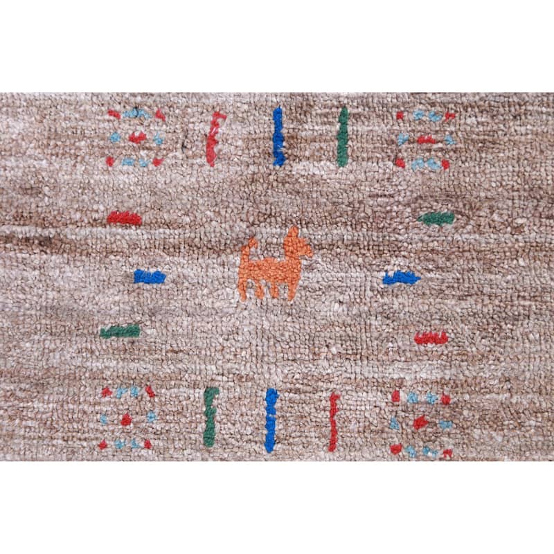 Tribal Gabbeh Indian Area Rug Hand-Knotted Brown Wool Carpet - 8'10" x 11'9"