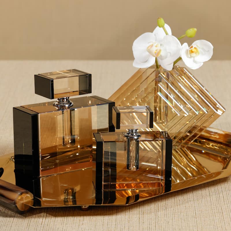 Decorative Crystal Tonal Black & Amber Glass Perfume Bottle
