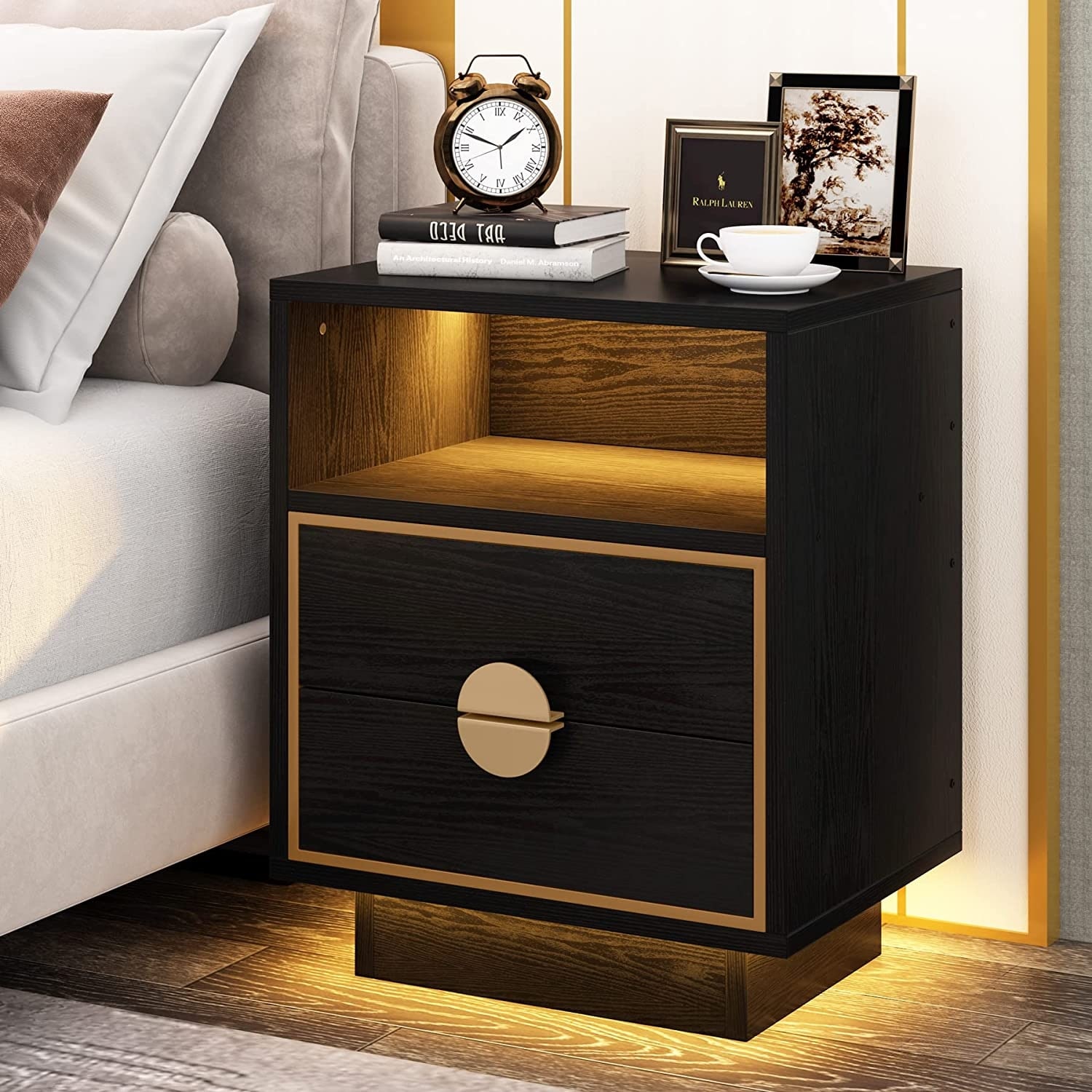 Smart Nightstand with Drawer and Safe, LED Bedside Tables with Charging  Station Night Stand Modern Night Table for Bedroom, Office (Color : Orange