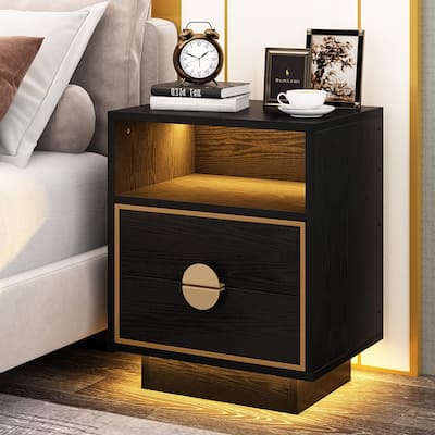 LED Nightstand 2 Drawers Smart Application Control Night Stand