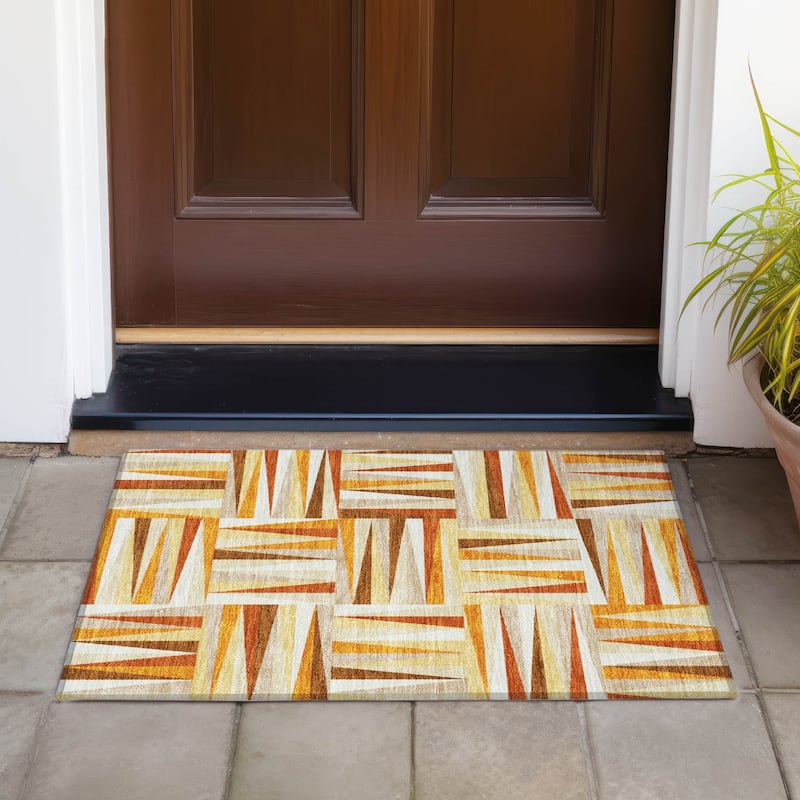 Machine Washable Indoor/ Outdoor Contemporary Mosaic Chantille Rug - Orange - 1'8" x 2'6"