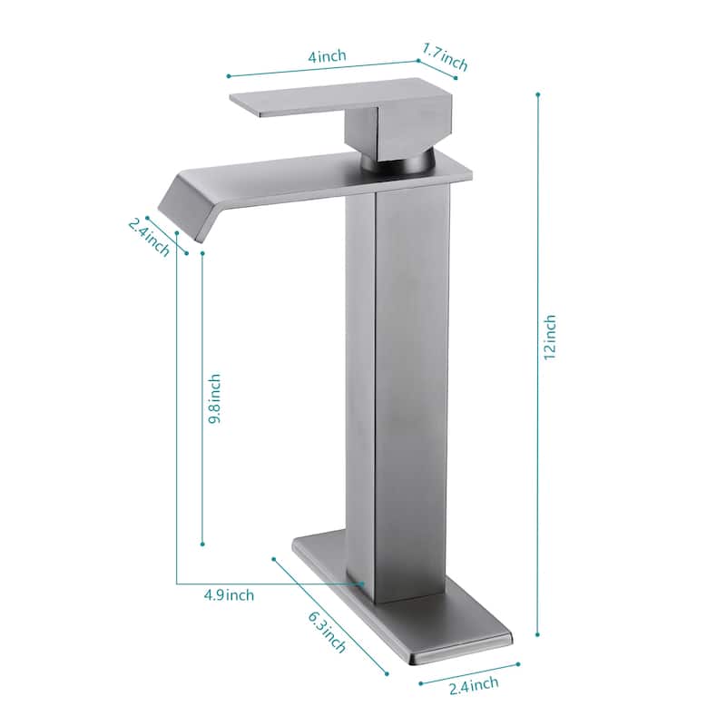Waterfall Bathroom Sink Single Handle Faucet with Pop Up Drain, No Overflow, Corrosion and Rust Resistant