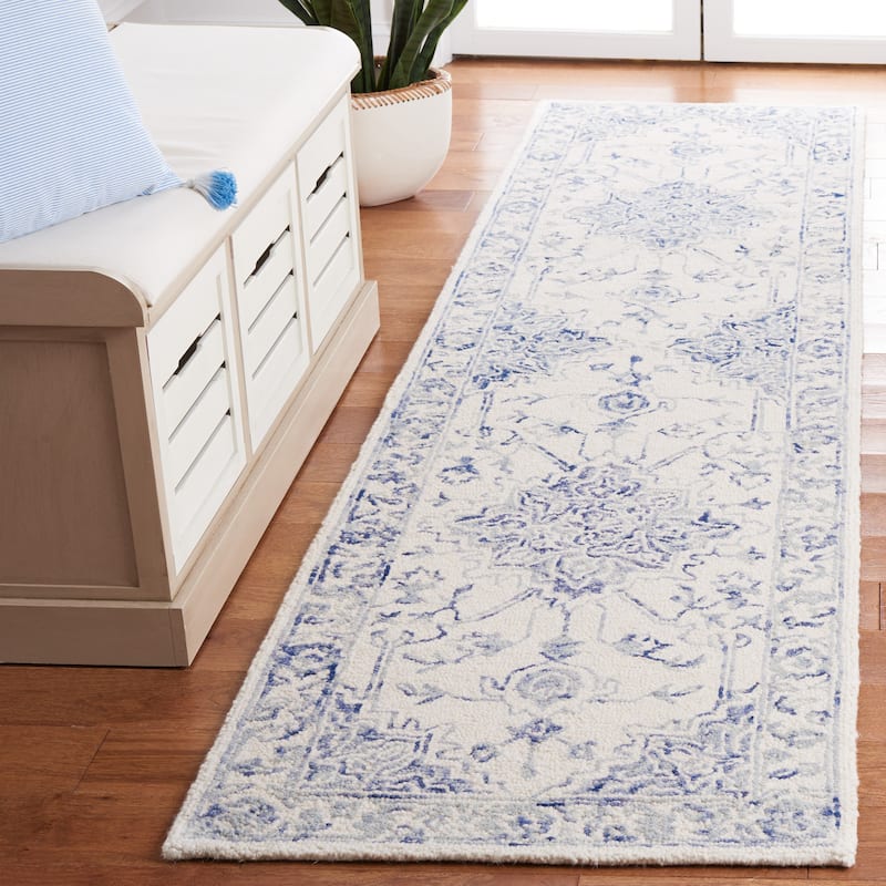 SAFAVIEH Handmade Metro Aloys Oriental Wool Rug - 2'3" x 11' Runner - Blue/Ivory