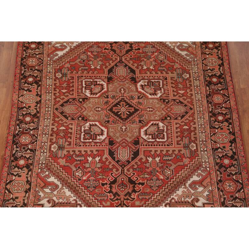 Hand Knotted Oriental 100% Wool Carpet Traditional Medallion Oranges & Rust Heriz Area Rug - 9' 5'' X 6' 5''