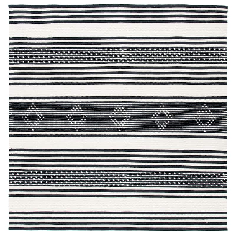 SAFAVIEH Handmade Striped Kilim Venessa Modern Cotton Rug - 7' Square - Black/Ivory