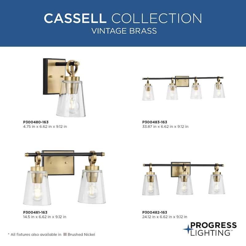 Cassell Collection Two-Light Vintage Brass Matte Black Luxe Industrial Bath & Vanity Light - 14.5 in x 6.62 in x 9.12 in