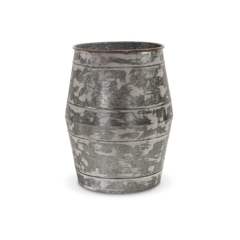 Set of Two Gray Galvanized Metal Cylinder Floor Vases - 17.25