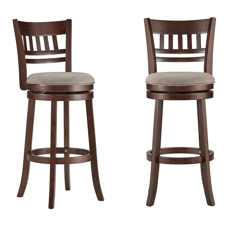 Rovinj Lattice Back 29"H Swivel Bar Stool - Lattice-Back - Cherry-Grey Linen - Lattice