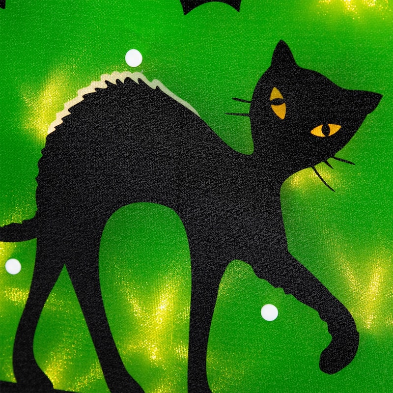 Lighted Black Cat with Bats Halloween Window Decoration - 13.75"