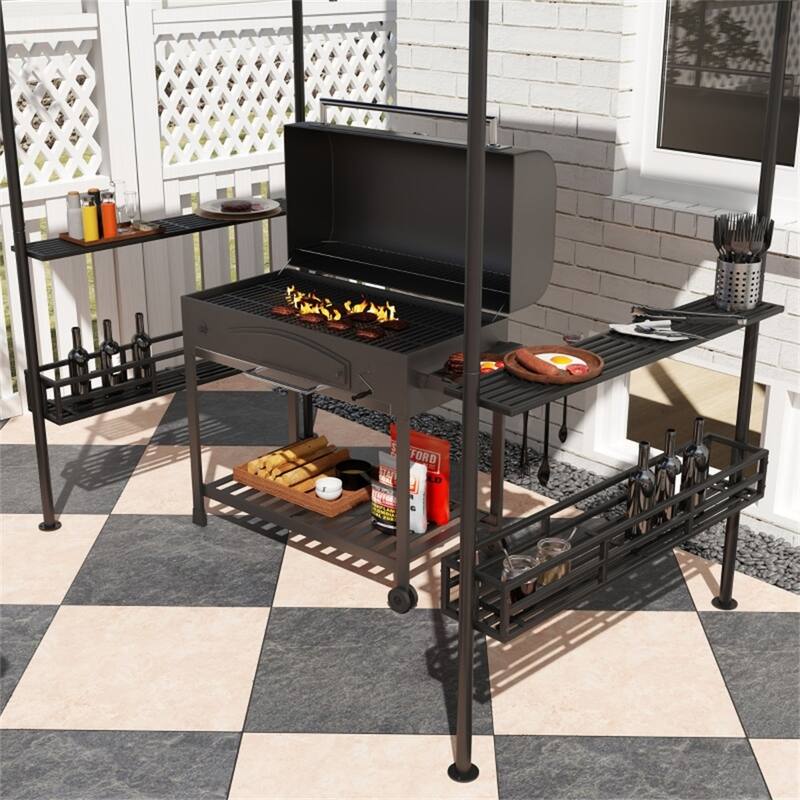 Galvanized Metal Polyester 2-Tier Outdoor Gazebo - 94.5" L x 59.1" W x 101.2" H