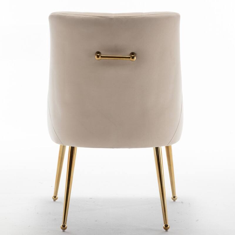 SEYNAR Modern Boucle Velvet Upholstered Accent Dining Chair Set of 2 Tufted Back Armless Chair with Golden Legs
