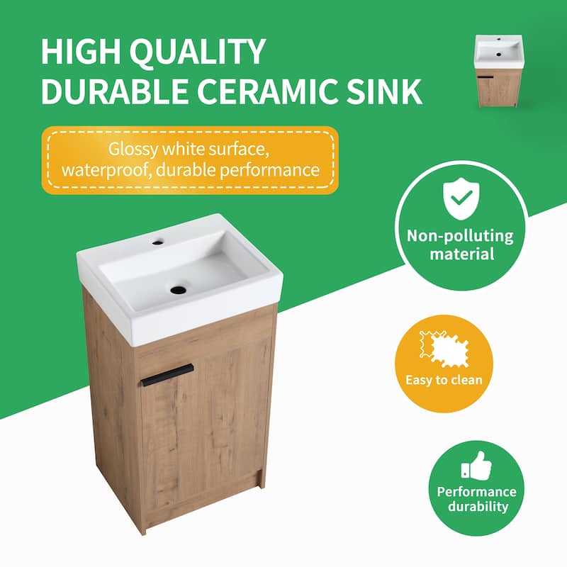 BNK 16/18 inch Freestanding Bathroom Vanity with Single Sink and Soft Close Door
