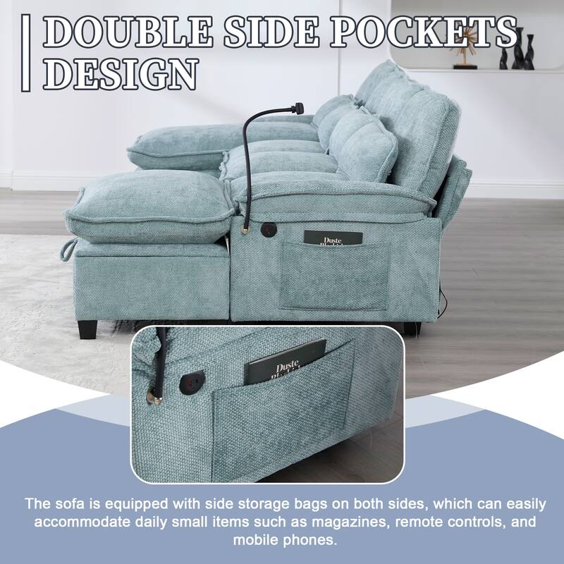 HOMEFUN Chenille Upholstered Oversized U-shaped Comfy Modular Sectional Sofa with Storage Ottoman