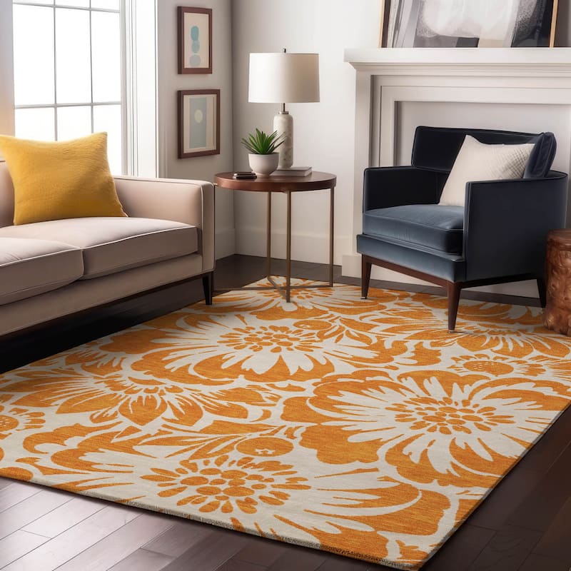 Premium Washable Super Soft Modern Floral Mayfield Rug - Orange - 3' x 5' - Rectangle