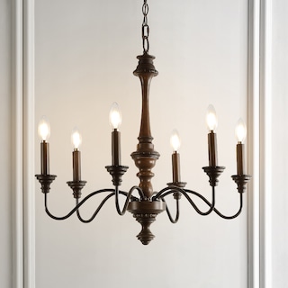 Sofia 25" 6-Light Midcentury Farmhouse Iron LED Chandelier, Wood Finished/Oil Rubbed Bronze by JONATHAN  Y